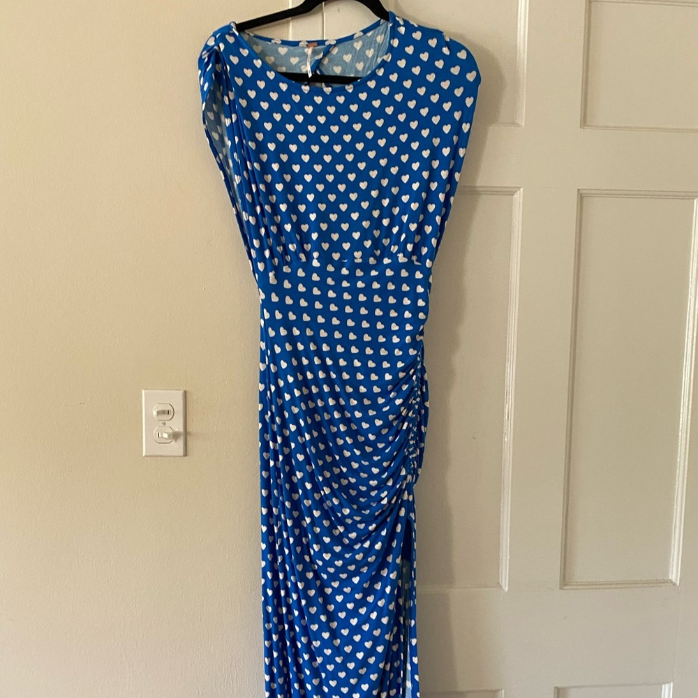 Free people blue and white hearts dress with slit
